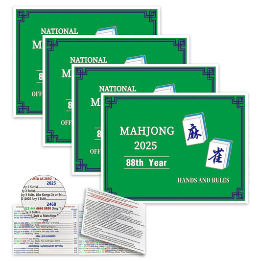 2025 Official Mahjong Cards (4PCS) – Standard Green Scorecards with Large Print Rules