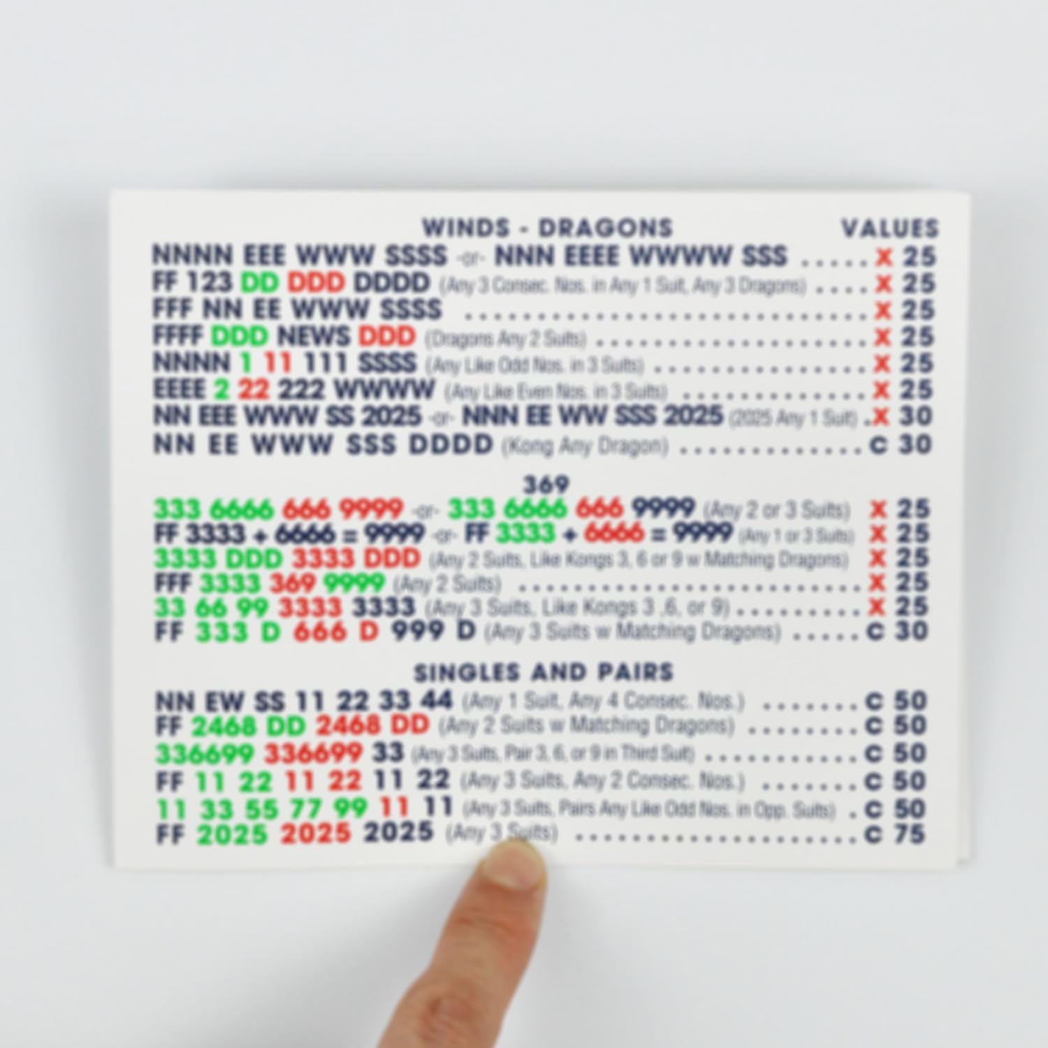 NEW Official 2025 Revision Red Mahjong Card β Large Size 4PCS Set (6.1" x 4.7")4