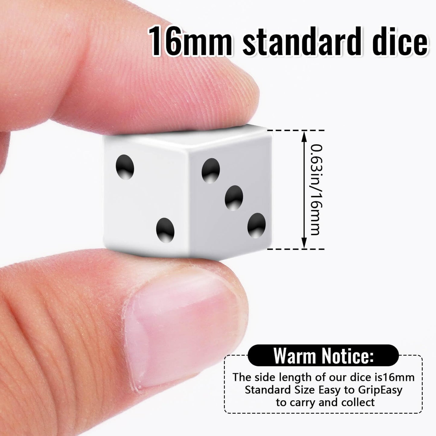 60 Pieces Standard Dice, 16mm Bulk White Opaque Black Pips Six Sided Dice Set, for Rolling, Group Event, Board Games, Classroom Math