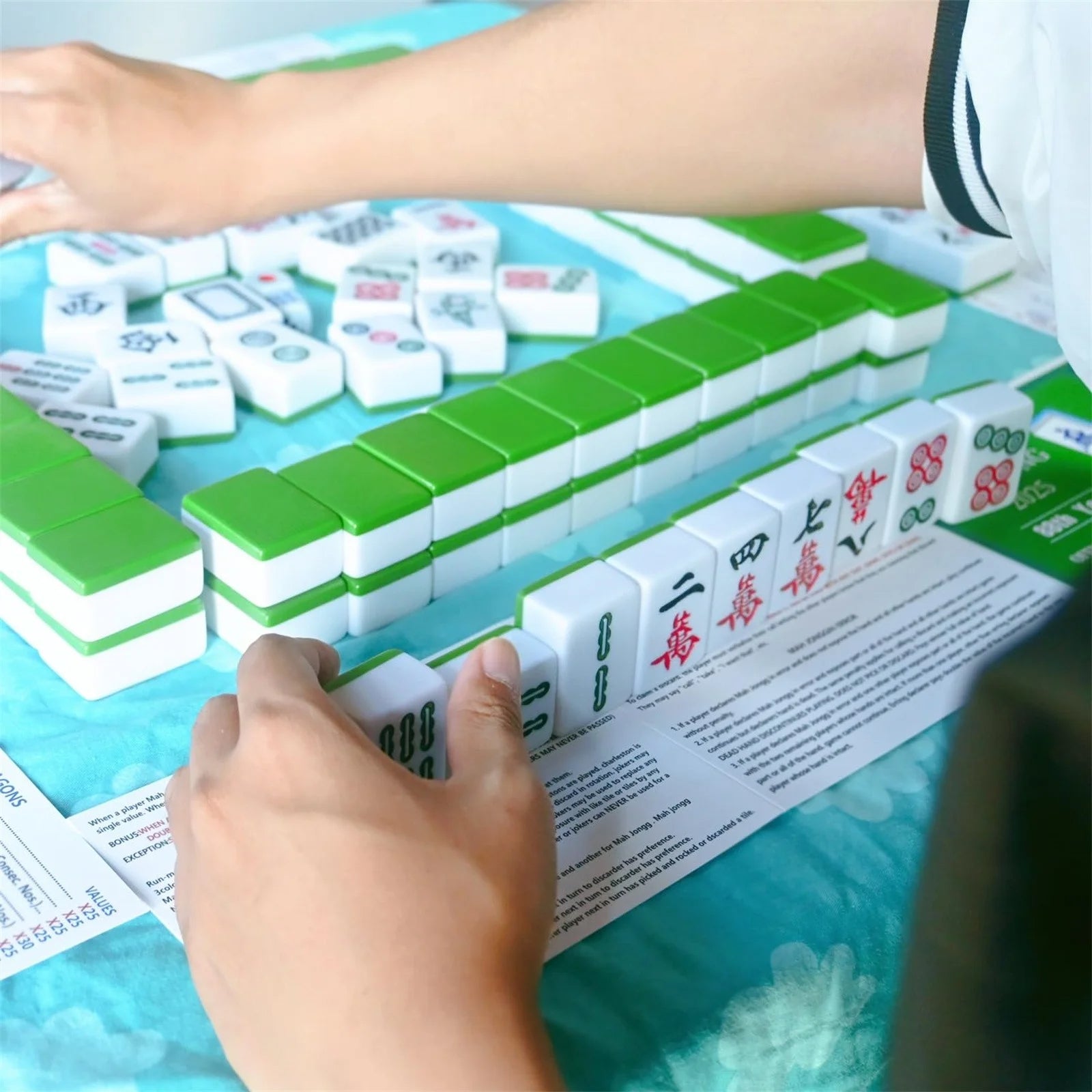 2025 Official Mahjong Cards (4PCS) – Standard Green Scorecards with Large Print Rules