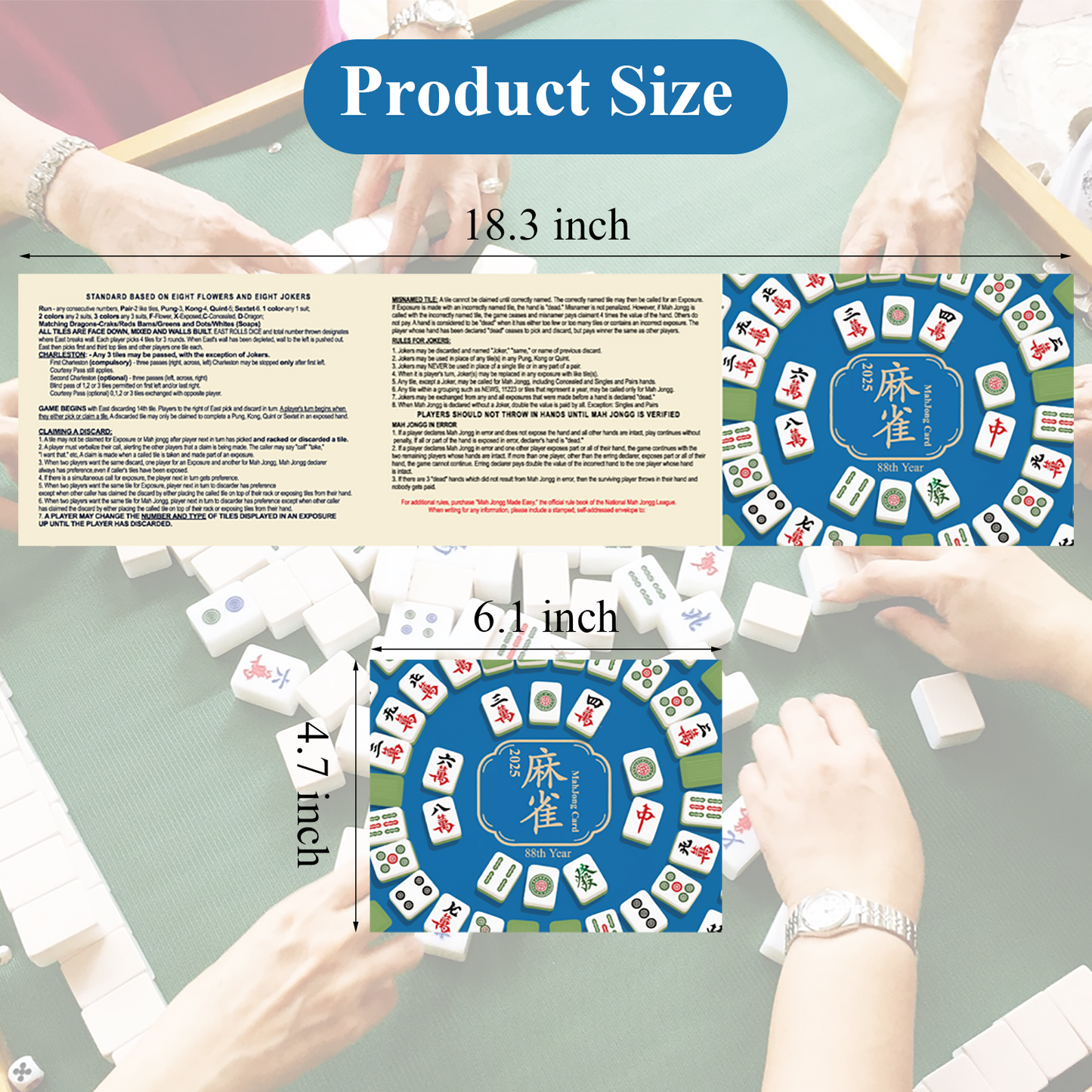 2025 Summer latest version Official Mahjong Card New–Eye protection page, Large Size (4pcs, 6.1 X 4.7 Inch)