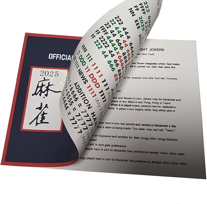 Mahjong Card 2025, 4PCS Mah jongg Cards(BLUE) Official Standard Hand and Rules Large Print Mahjong Scorecard