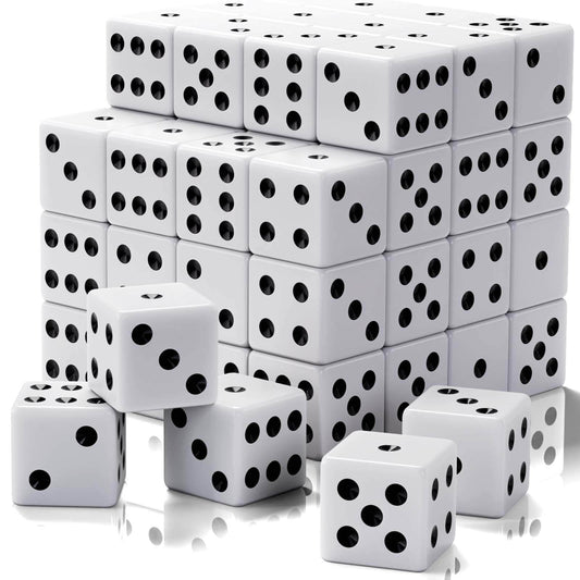 60 Pieces Standard Dice, 16mm Bulk White Opaque Black Pips Six Sided Dice Set, for Rolling, Group Event, Board Games, Classroom Math