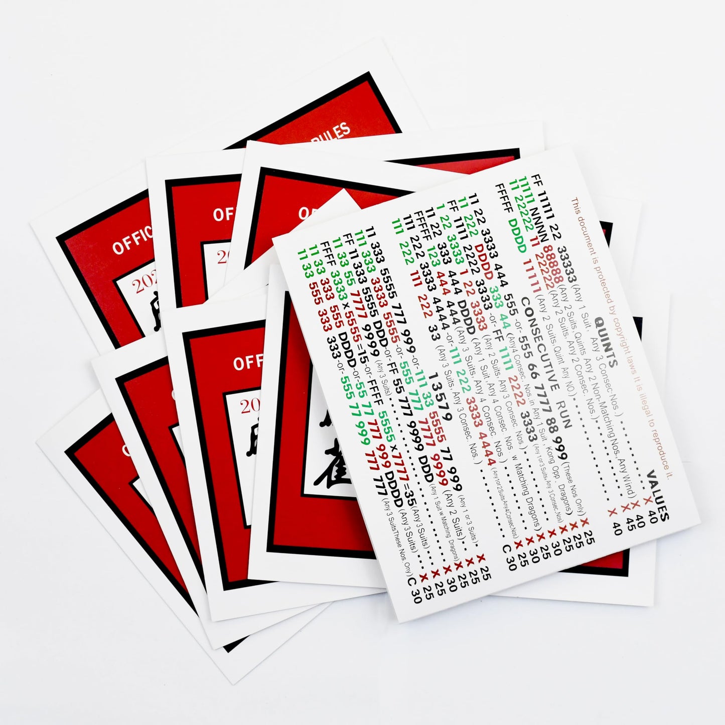 Mahjong Card 2024 - 12PC Official Standard Mahjong Scorecard with Large Print